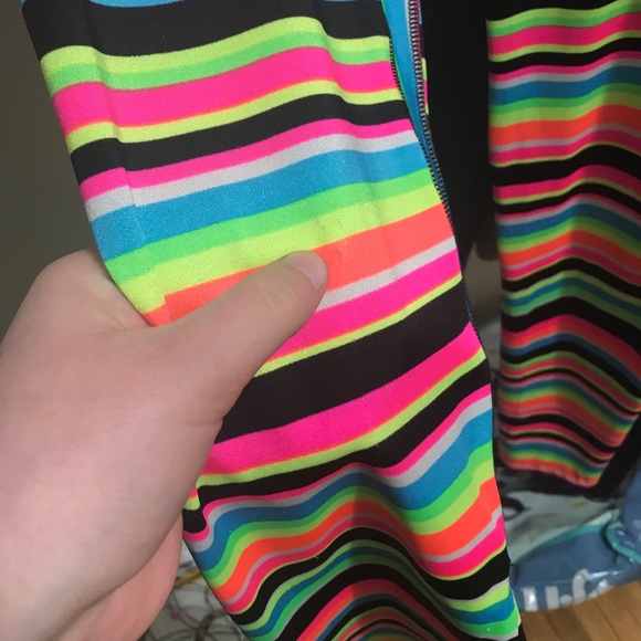 K-DEER rainbow neon striped leggings punk rock - Picture 8 of 16